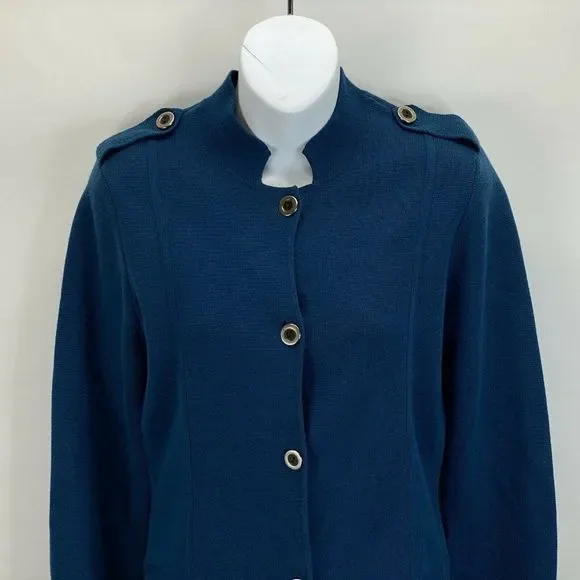 Chicos Blue Button Front Knit Jacket - Picture 2 of 5